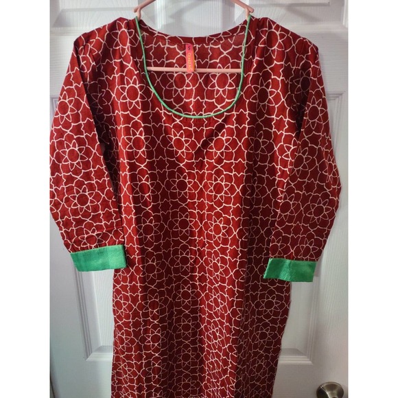 Cenizas Dress Size S Burgundy Thin Ethnic Pattern 2 Side Deep Split - Picture 3 of 9